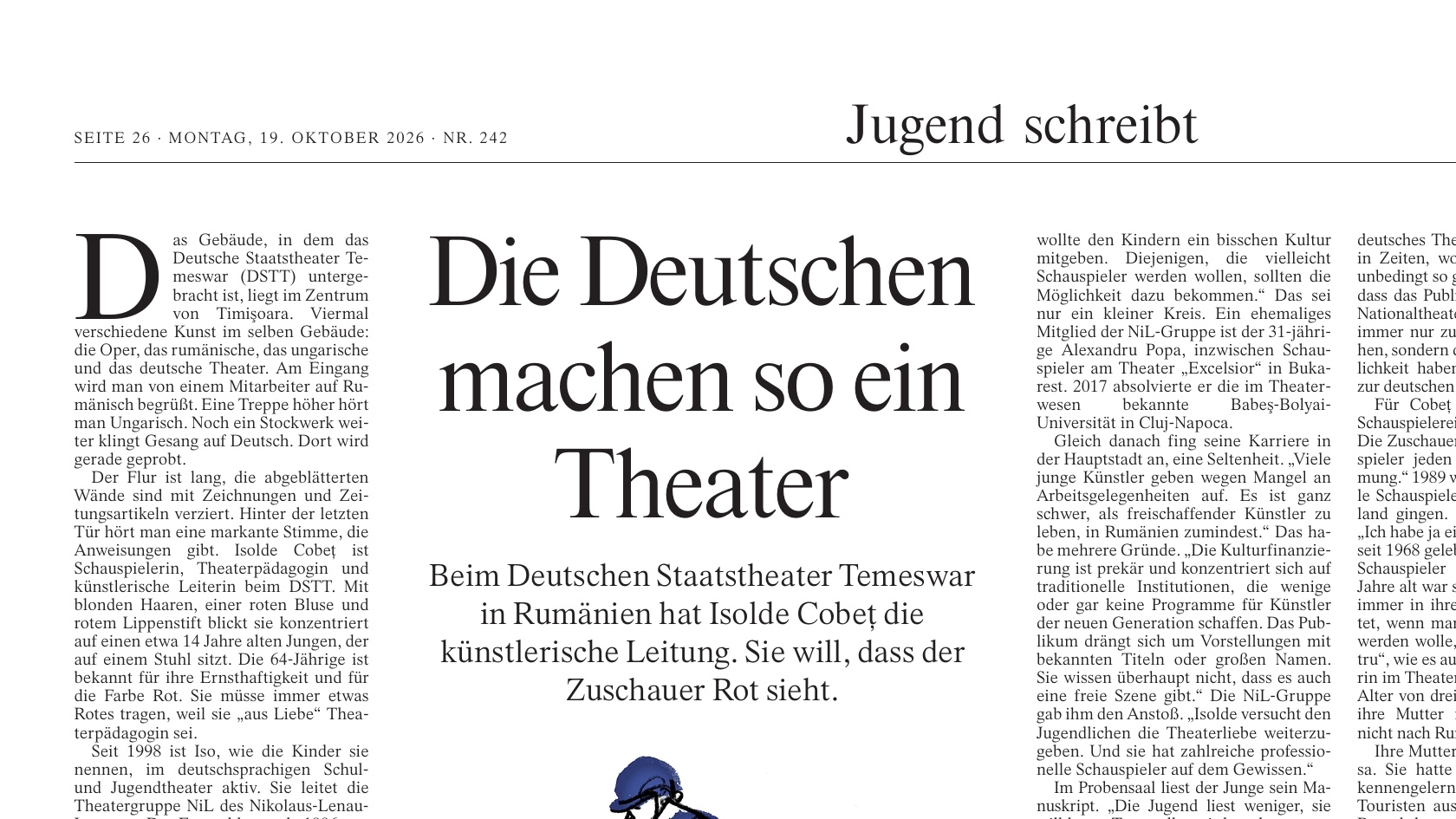 Zeitungsausschnitt: Jugend schreibt – Die Deutschen machen so ein Theater, F.A.Z. vom 19. Oktober 2026